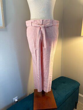 LOFT Linen Blend Pants | Size 14 | Pink Tie Waist Trousers